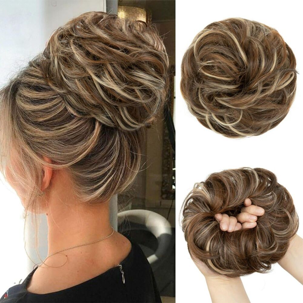 CJL HAIR Large Messy Bun Hairpiece Nut Multi Wavy Curly Synthetic Scrunchie